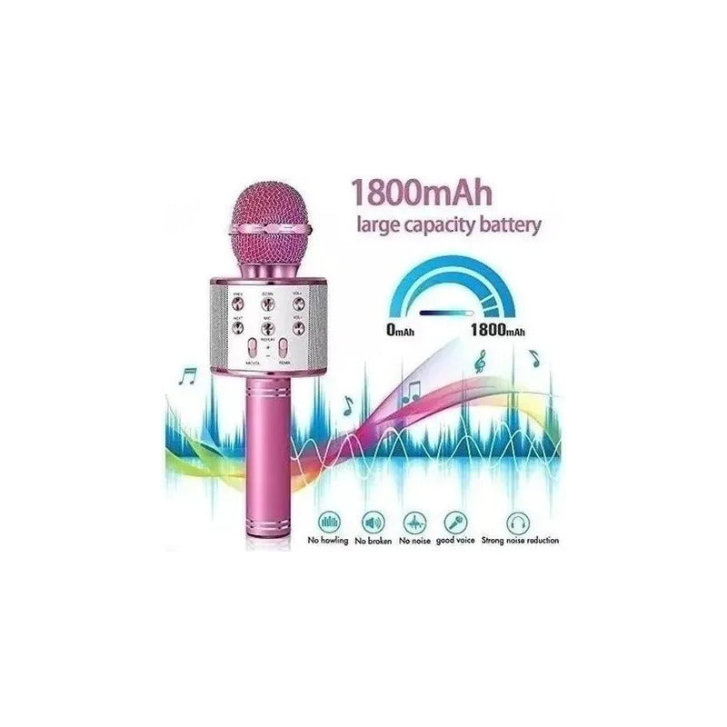 Micrófono Bluetooth Karaoke Negro - Portátil Para Niños Azul-rosa-dorado