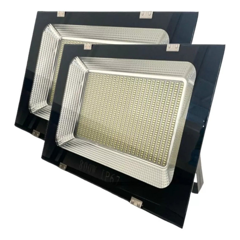 Pack 2 Focos Reflectores 800w Luz Led Exterior Canchas Ip65 Negro Blanco Frío