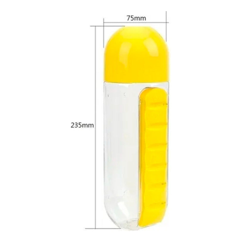 Botella Pastillero Embase 600ml Semanal Vitaminas Portatil Agua