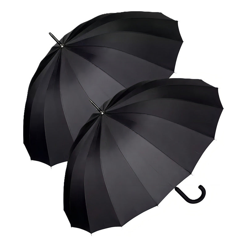 Paraguas Marin Negro 16 Varillas Clásico Curvo Protección Uv 1m Unicolor