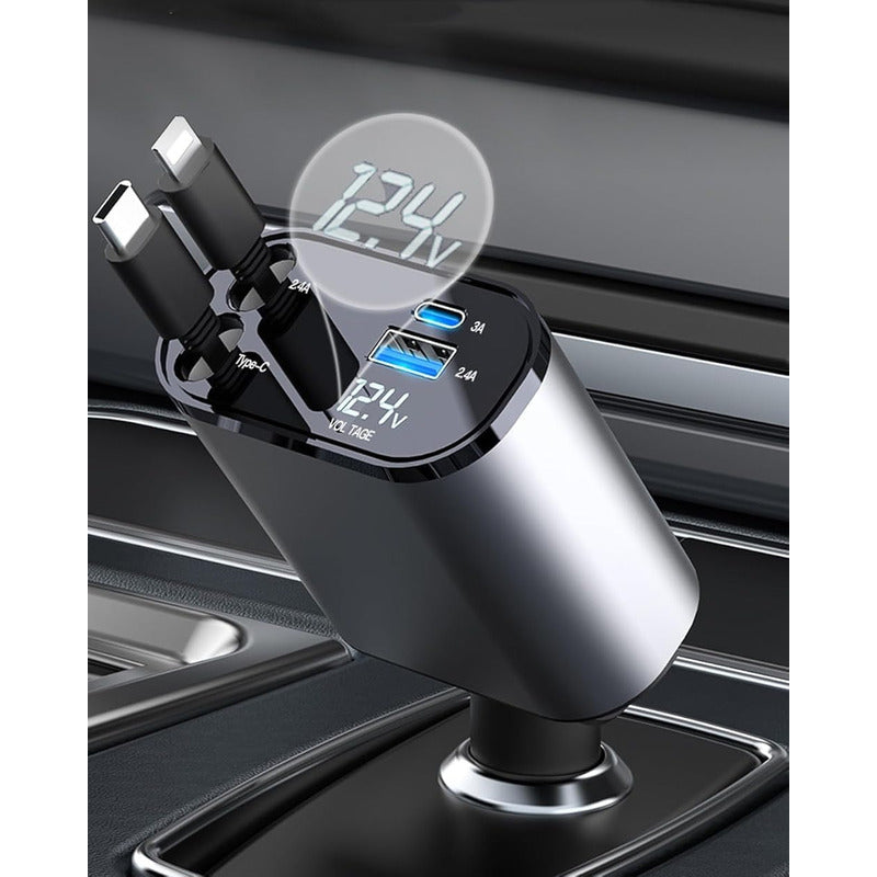 Cargador Retráctil Para Coche Cargador Usb C 4 En 1 De 60 W Plateado