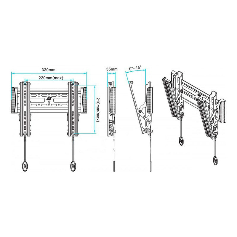 Soporte Tv De 32 A 65 Fijo Semi Inclinable Capacidad 36 Kg Negro
