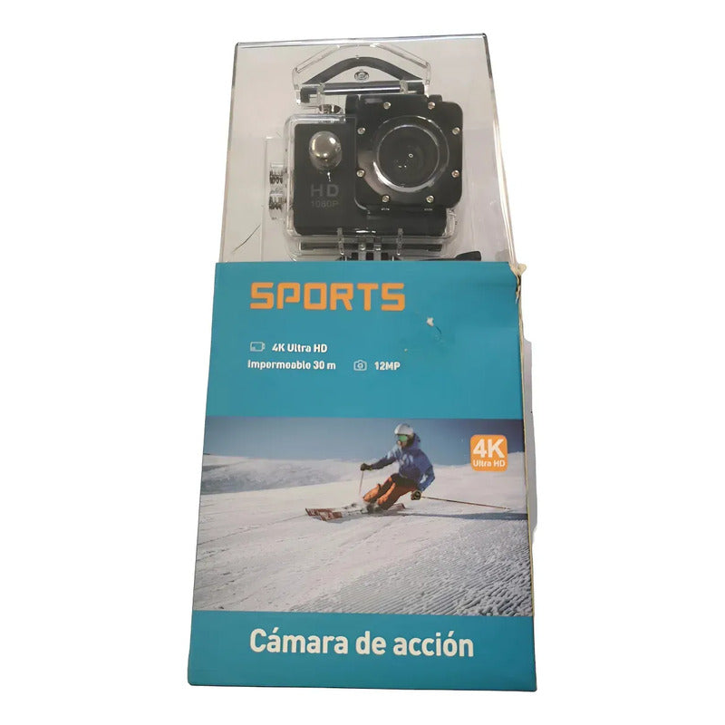 Sports Cam Hd 12mp Cámara De Acción Sumergible 30m Impermeab Negro