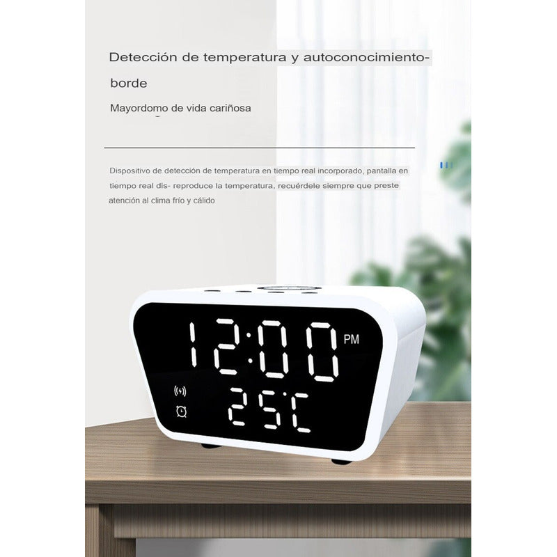 Reloj Despertador Con Cargador Inalámbrico Y Termómetro Negro
