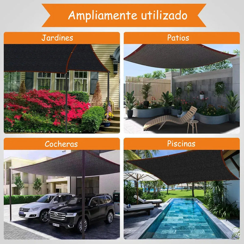 Toldo Vela Rectangular Malla  Beige Sombra Techo Patio Negra 3x4