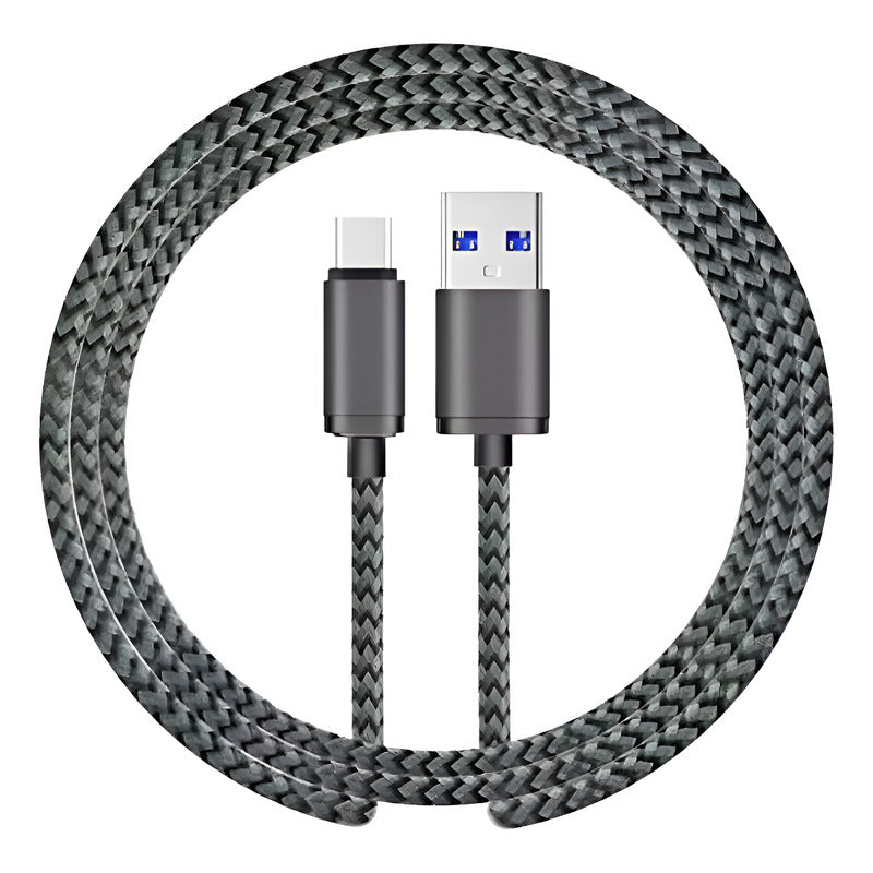 Cable De 3mts De Largo Modelo Usb C Reforzado Carga Rapida Negro