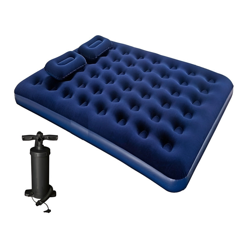 Colchón Inflable Queen Size Con Almohadas 203 Cm Azul