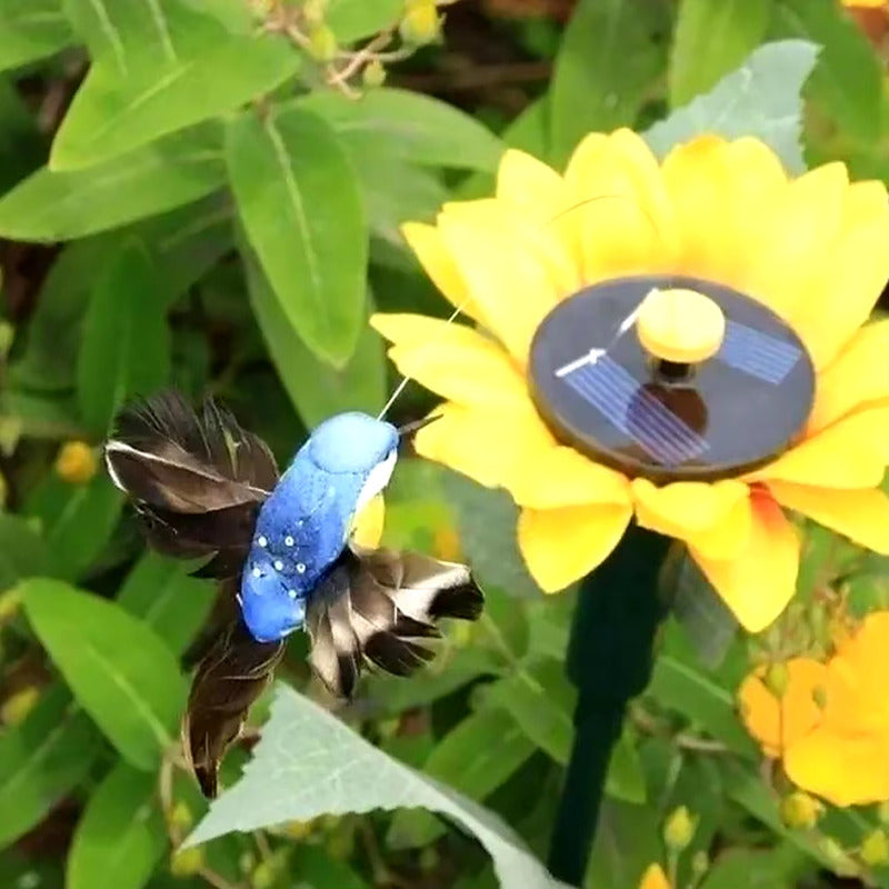 Estaca Solar Giratoria Colibrí Jardin Picaflor En Girasol Amarillo