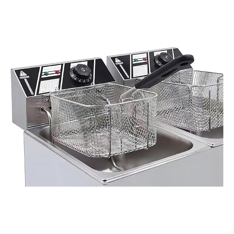 Freidora Electrica Doble 12l Aceite Altaa Eficiencia Grande Plateado