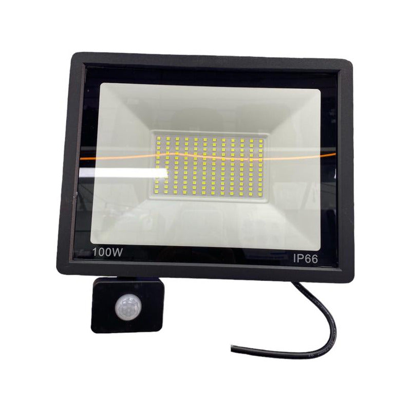 Foco Led Con Sensor De Movimiento 100w Resistente Al Agua Negro Blanco Frío