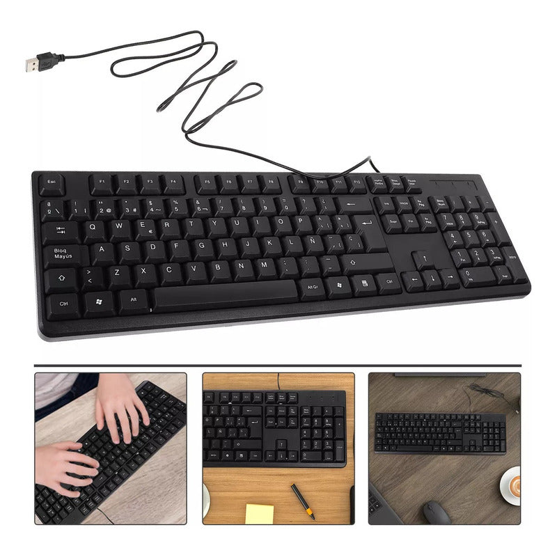 Kit Cableado Combo Teclado Y Mouse Alámbrico Negro