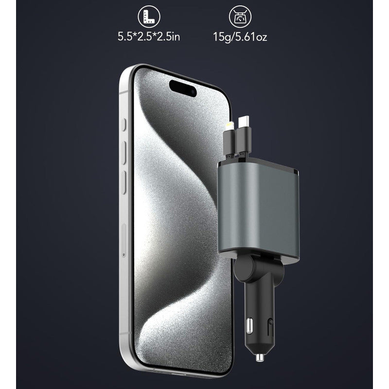 Cargador Retráctil Para Coche Cargador Usb C 4 En 1 De 60 W Plateado