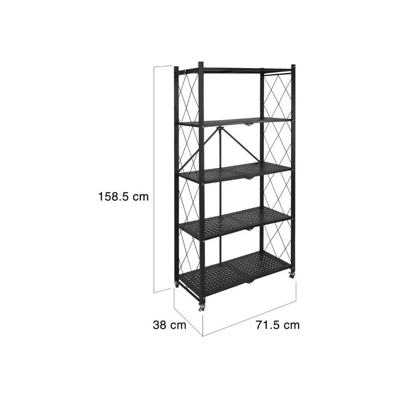 Estante Plegable Multiuso Metal 5 Niveles Con Ruedas Negro
