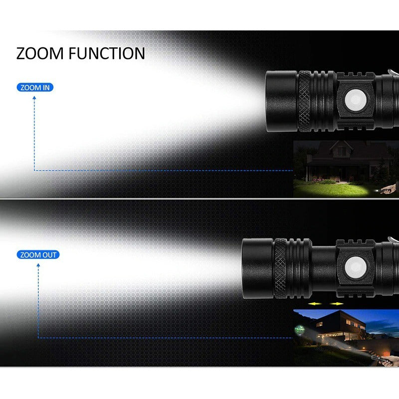 Linterna Led 3000 Lumens Recargable Con Zoom Resiste Lluvia Blanco Negro