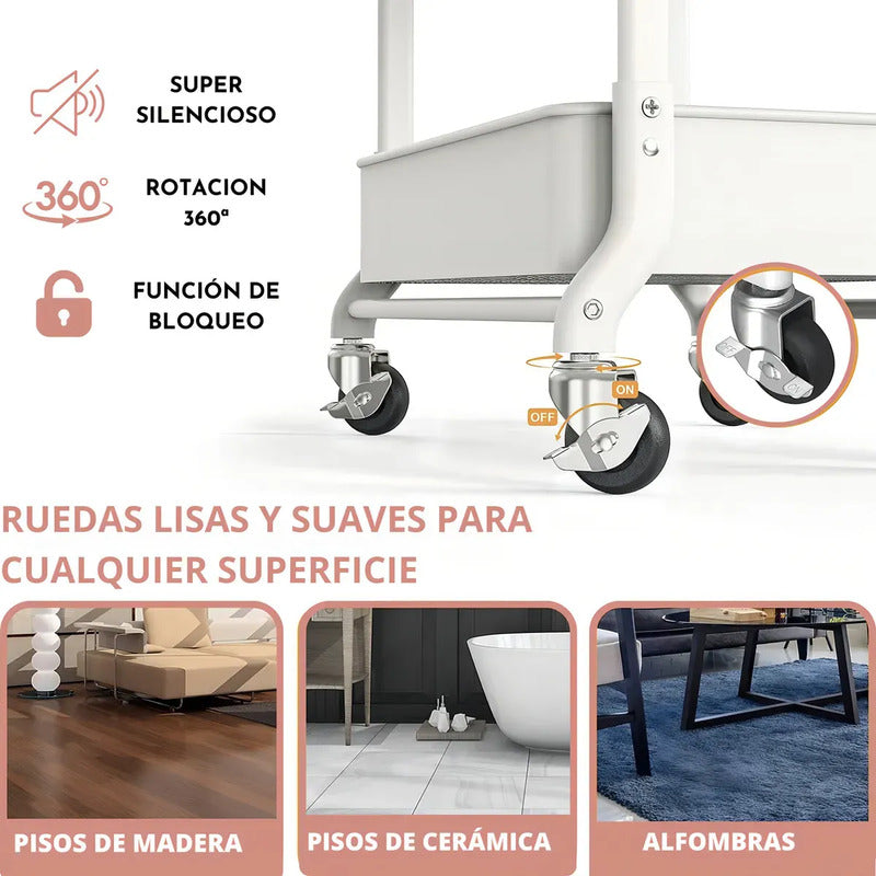 Cajones Con Ruedas Plástico Repisa Móvil Organizador Rosa