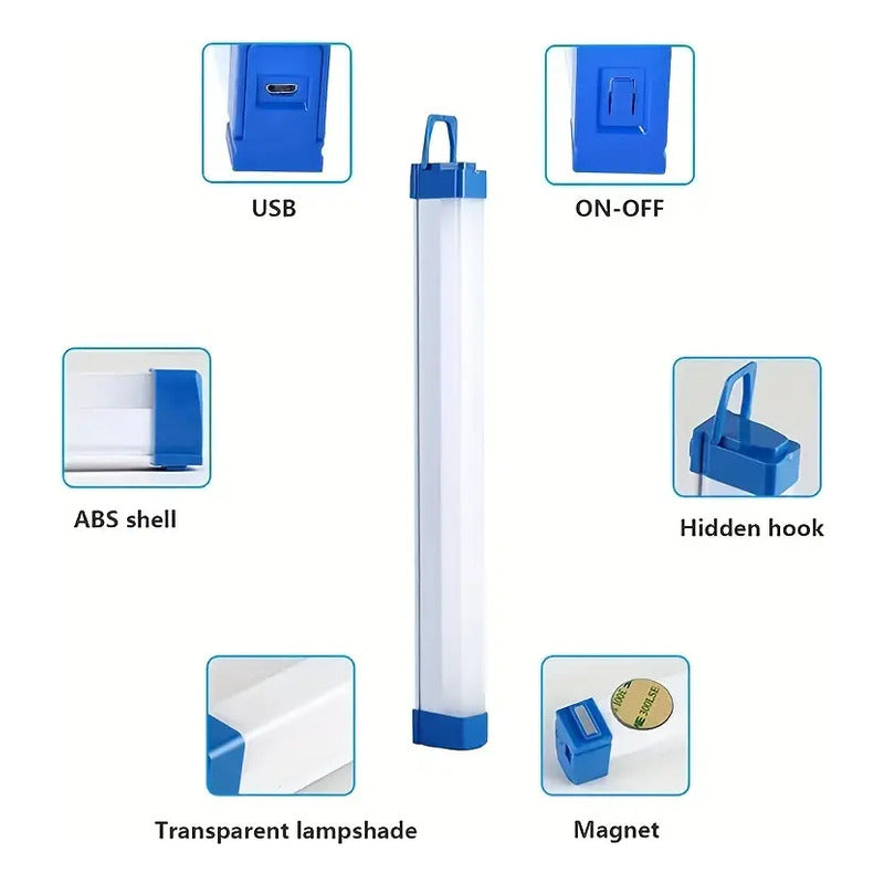 Tubo Recargable Luz Led Emergencia 60w Usb Solar Blanco