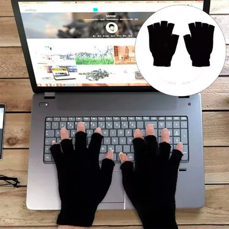 Guantes De Lana Sin Dedos Medio Dedo Caliente De Invierno Negro