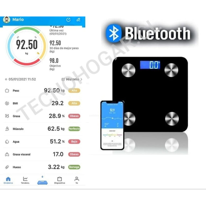 Pesa De Baño Digital Bluetooth App Control De Peso Y Grasa Negro