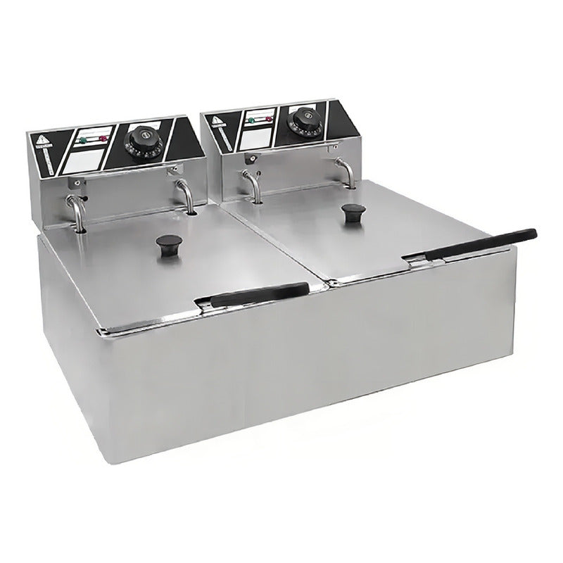 Freidora Electrica Doble 12l Aceite Altaa Eficiencia Grande Plateado