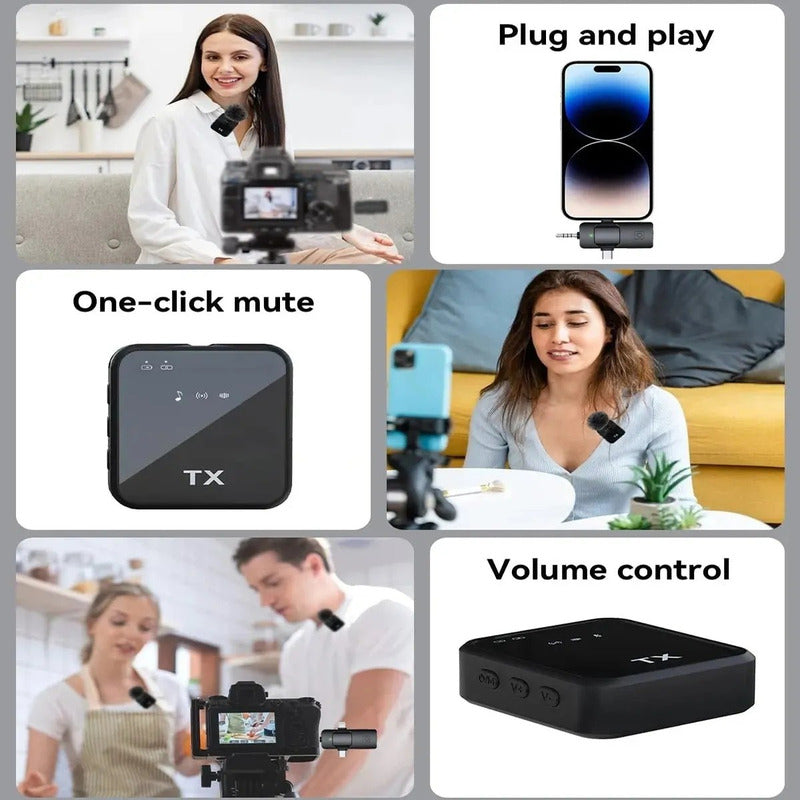 Pack 2 Microfonos Inalambrico Dual Para iPhone Y Android- Perfectos Para Grabar Videos, Realizar Transmisiones En Vivo O Crear Contenido Para Redes Sociales Negro