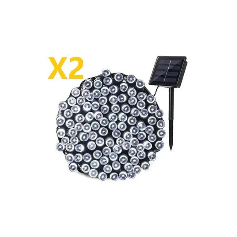Guirnalda Led Solar X2 Fria 100 Led Luz 10 Metros Ext E Int