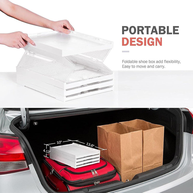Pack X6 Caja Organizadora De Zapatos Transparente Resistente Blanco Lisa