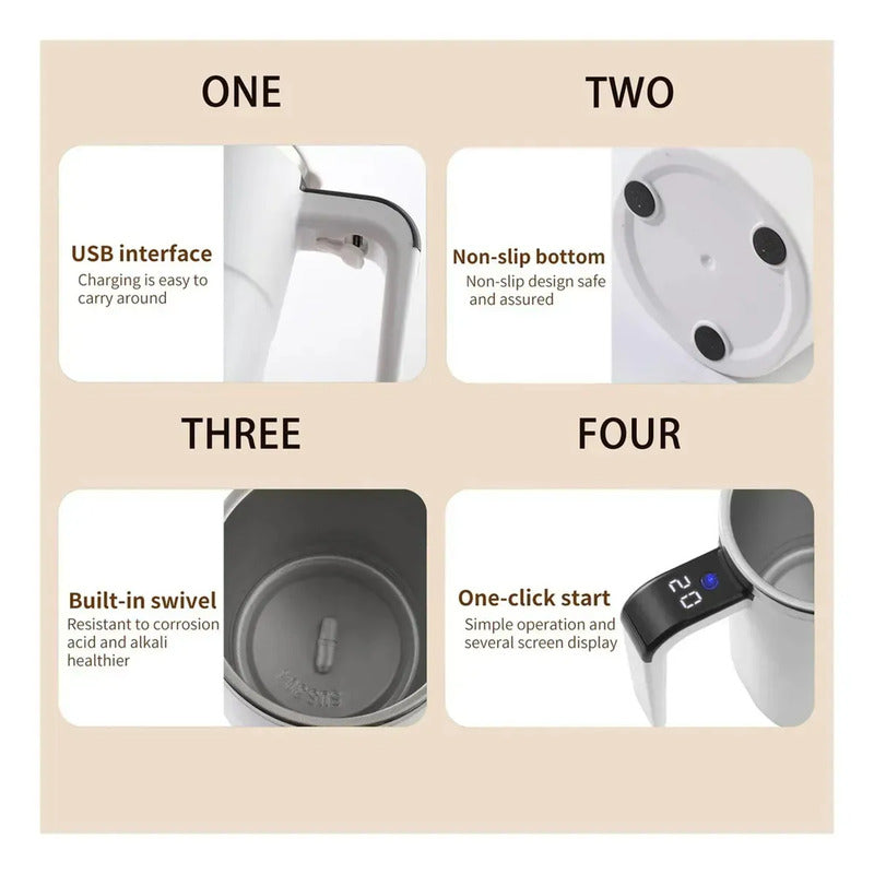 Taza Auto Agitable Mezcladora Para Café Bebidas Magnética Frio Calor Térmica Blanco