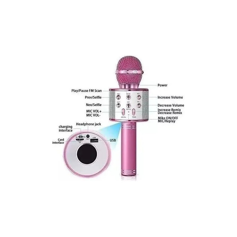 Micrófono Bluetooth Karaoke Negro - Portátil Para Niños Azul-rosa-dorado