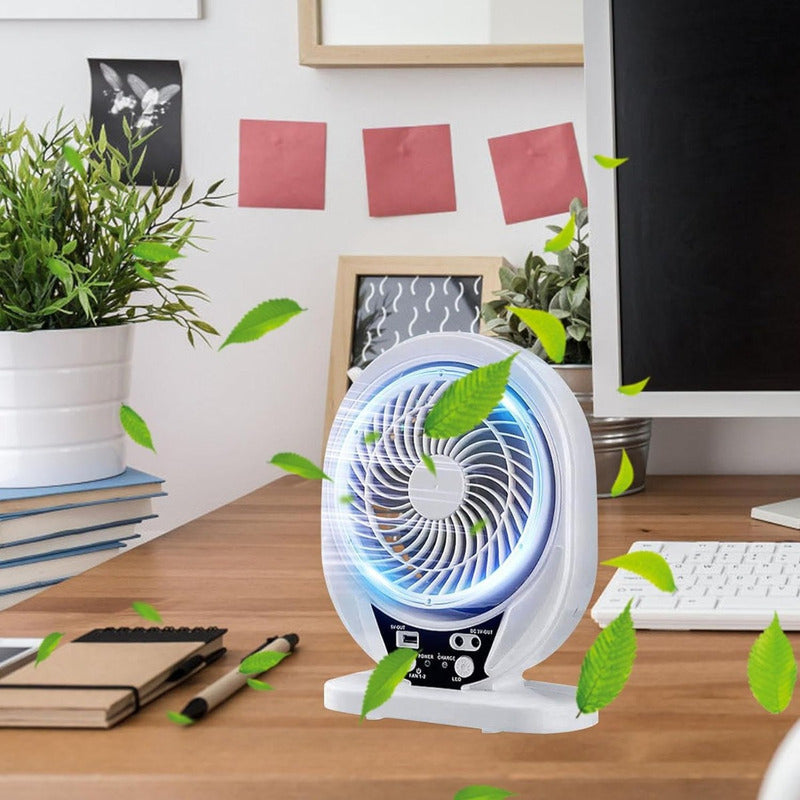 Ventilador Portátil Recargable Panel Solar Incluye Ampolleta 17 Cm 50 Blanco Gris Plástico 7