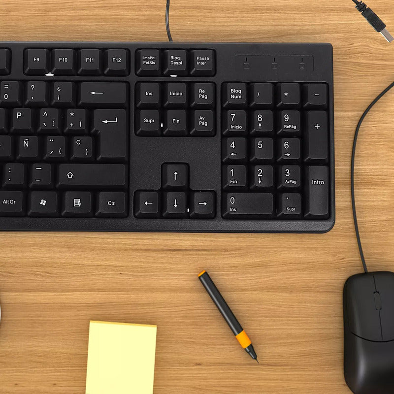 Kit Cableado Combo Teclado Y Mouse Alámbrico Negro