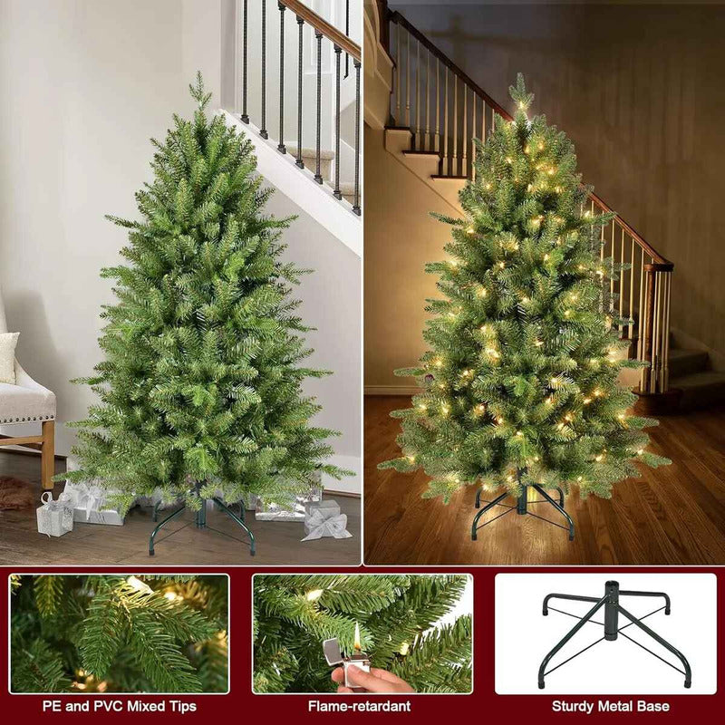Arbol Navidad Luces Calidas Incorporadas + Estrella 170cm Verde