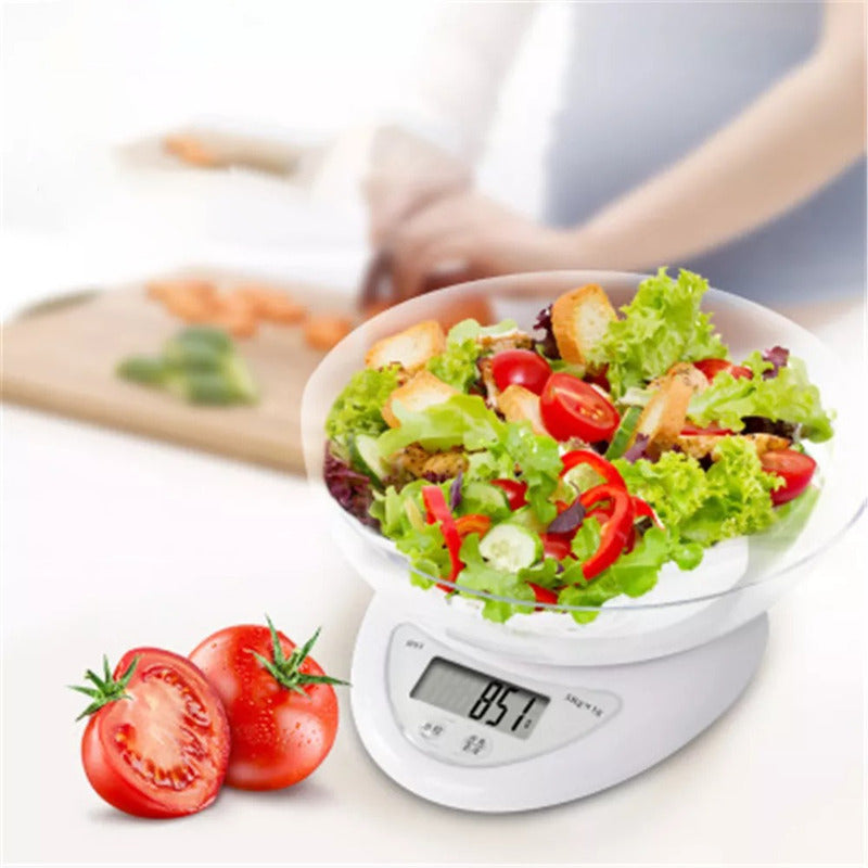Balanza Pesa Digital Cocina 7 Kilos Blanca Con Baterias Blanco