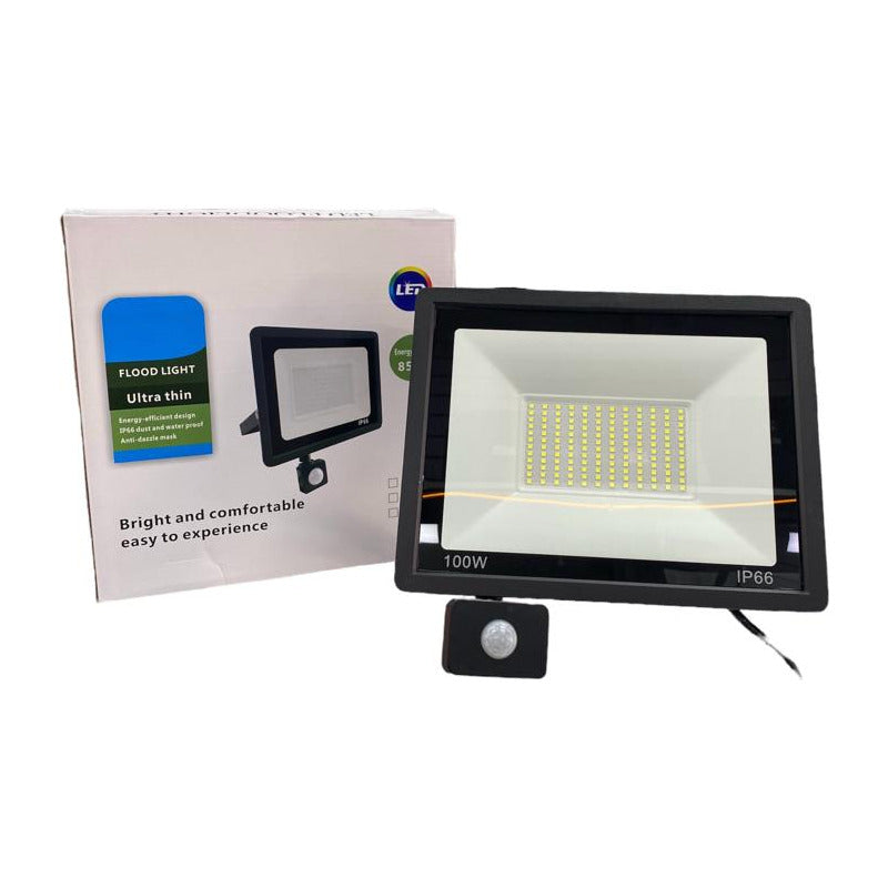 Foco Proyector 100w Pack X3 Con Sensor De Movimiento 220v Negro