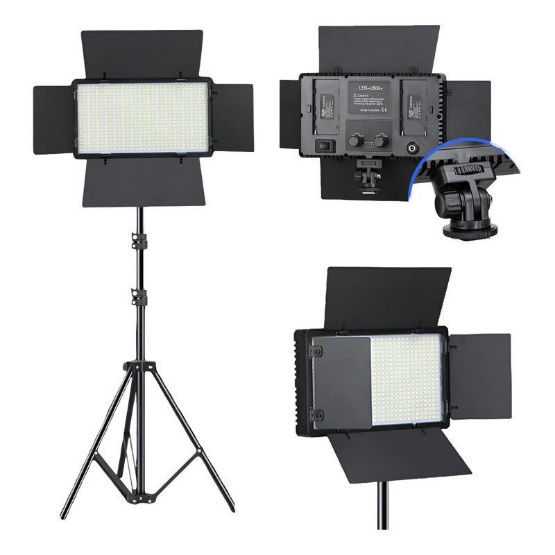 Luz Relleno Con Trípode Kit Profesional Reflector Pro 600led Negro Blanco Frío