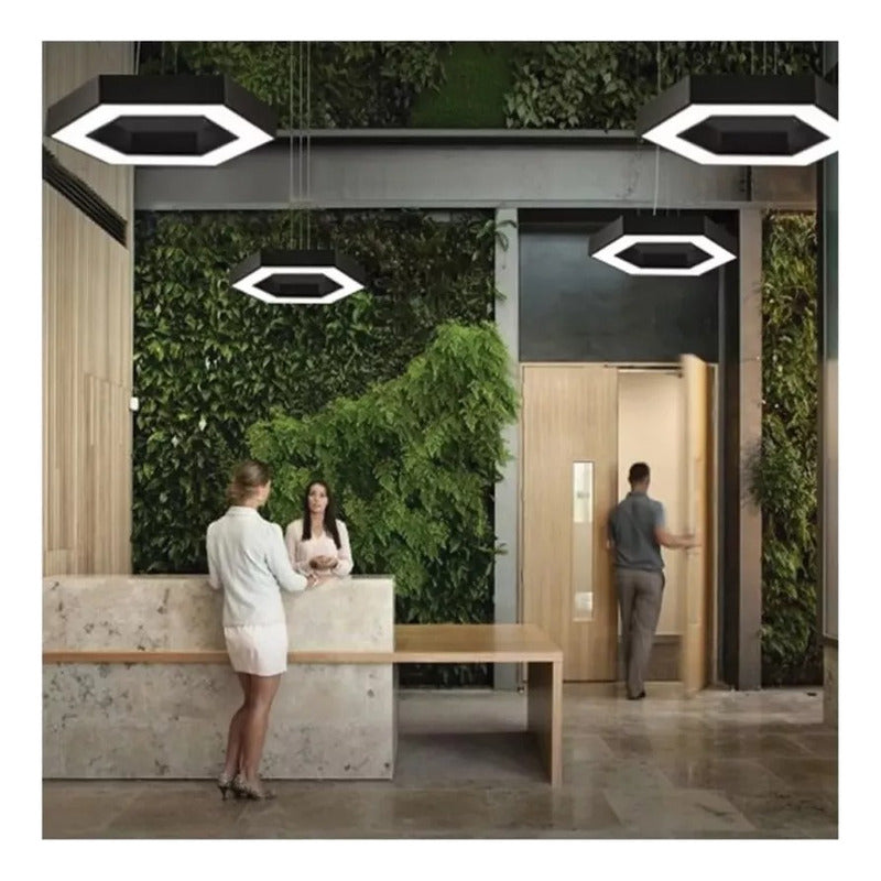 Lámpara Led Colgante Hexágono Abierta 36w Luz Fría Estructura Negro