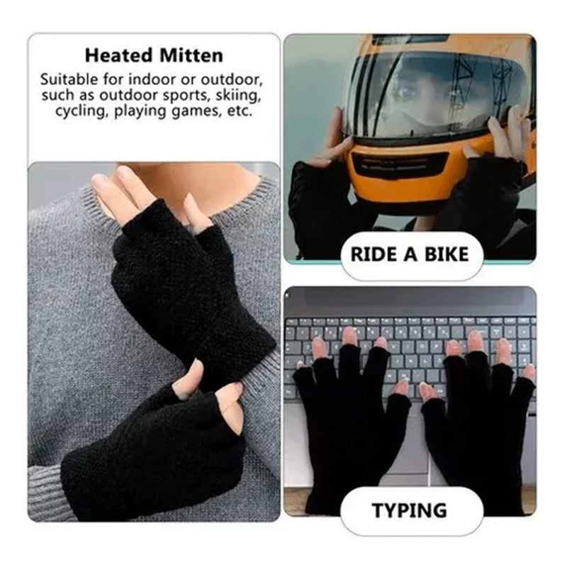 Guantes De Lana Sin Dedos Medio Dedo Caliente De Invierno Negro