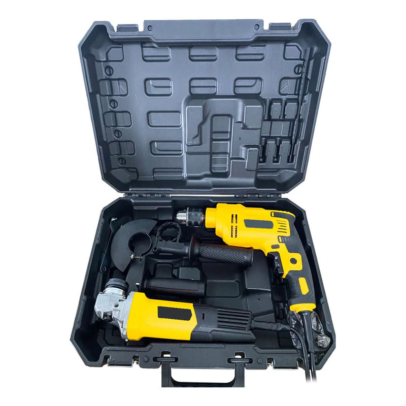 Pack Esmeril Eléctrico Con Taladro De Impacto Con Accesorios Amarillo 50 / 60 Hz