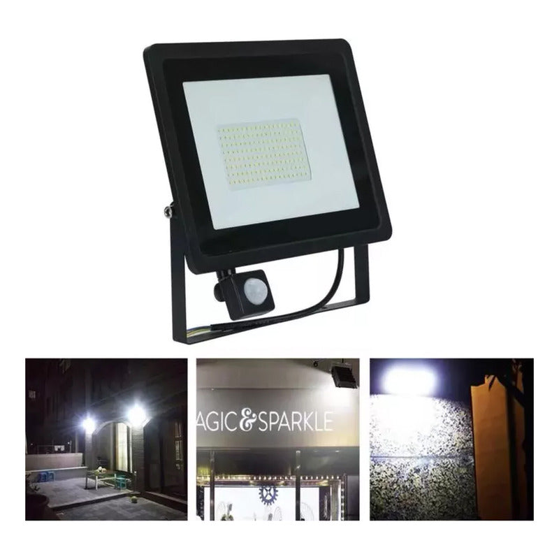 Foco Proyector 100w Con Sensor De Movimiento 220v Negro
