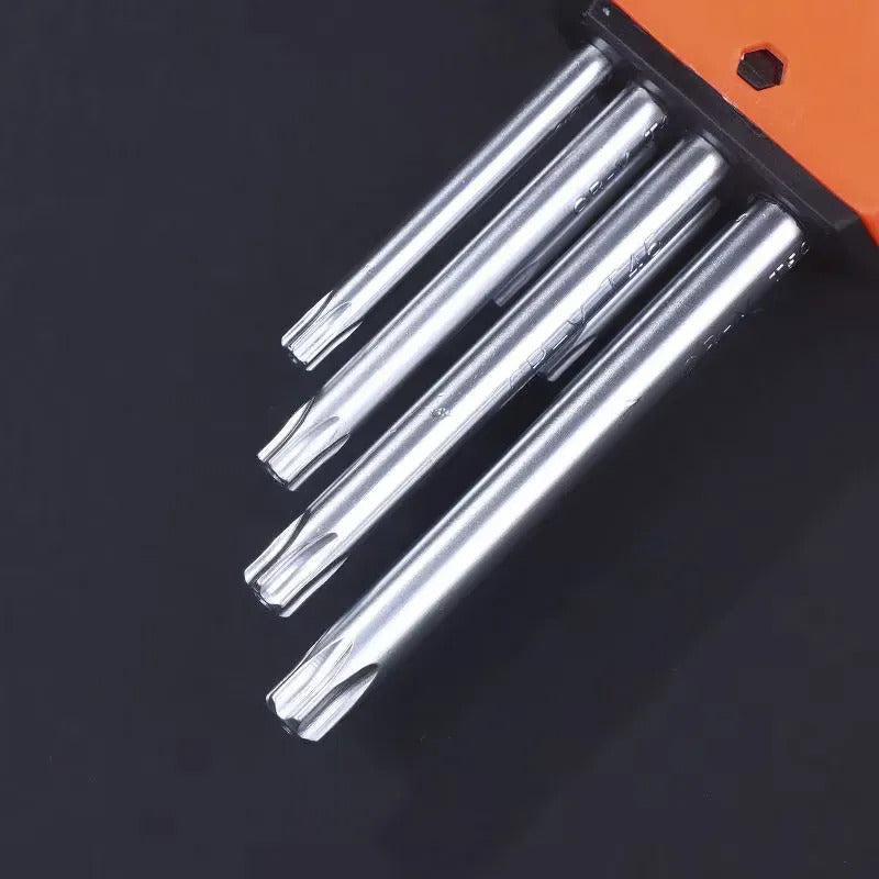Set De 9 Llaves Allen Torx Estrella Largas Punta Doble Plateado Torx