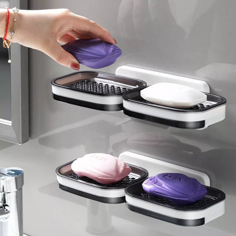 Jabonera De Plástico Doble Para Pared Baño Resistente  Blanco