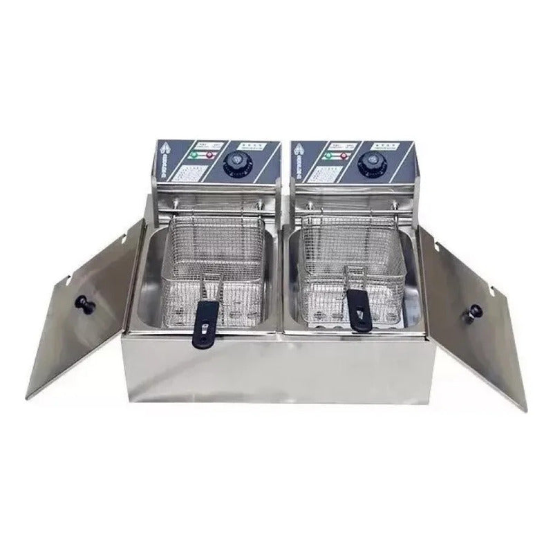Freidora Electrica Doble 12l Aceite Altaa Eficiencia Grande Plateado
