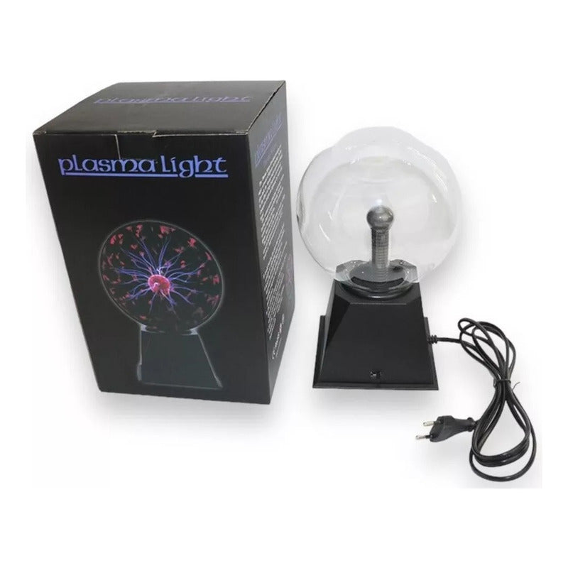 Lámpara Mesa Tesla Plasma Energia Tactil Bola Rayos Velador Negro Transparente