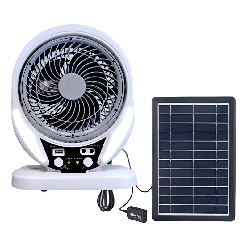 Ventilador Portátil Recargable Panel Solar Incluye Ampolleta 17 Cm 50 Blanco Gris Plástico 7