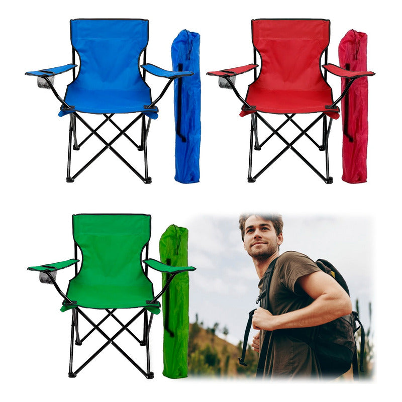 Envio Gratis Pack X2 Silla Plegable Con Bolso Portavasos Al Azar