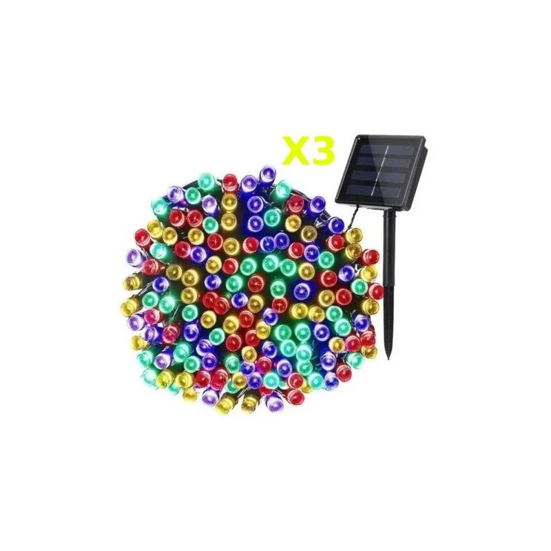 Pack 3 Luces Solares Navidad Guirnalda 10 Metros 100 Led