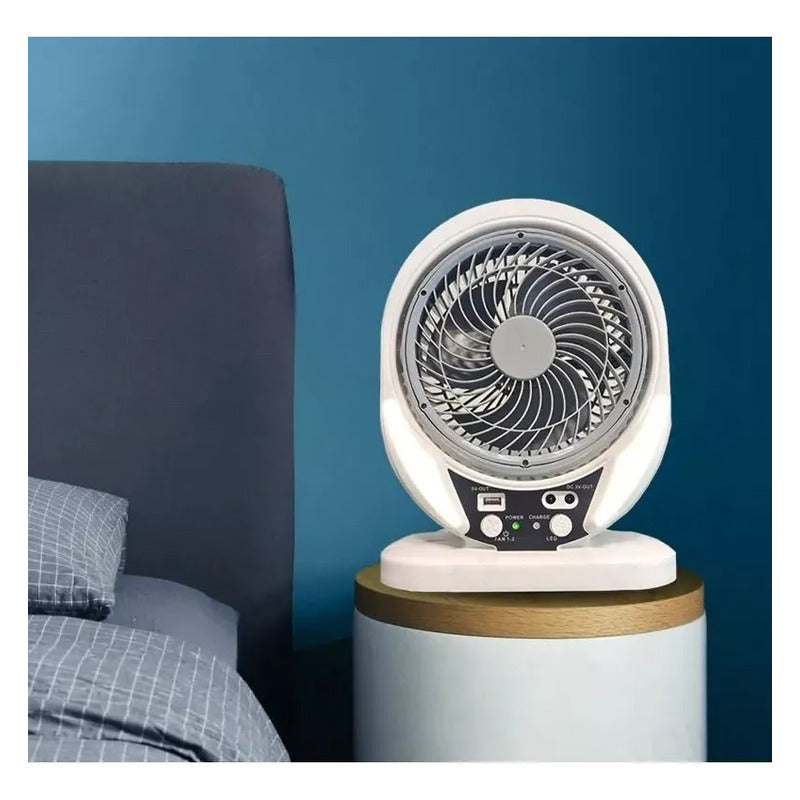 Ventilador Portátil Recargable Panel Solar Incluye Ampolleta 17 Cm 50 Blanco Gris Plástico 7