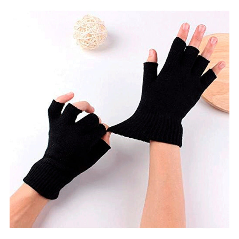 Guantes De Lana Sin Dedos Medio Dedo Caliente De Invierno Negro