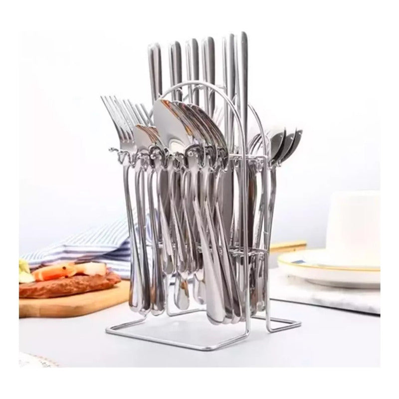 Set De Cubiertos Cucharas Cuchillos 24 Piezas Para El Hogar  Plateado