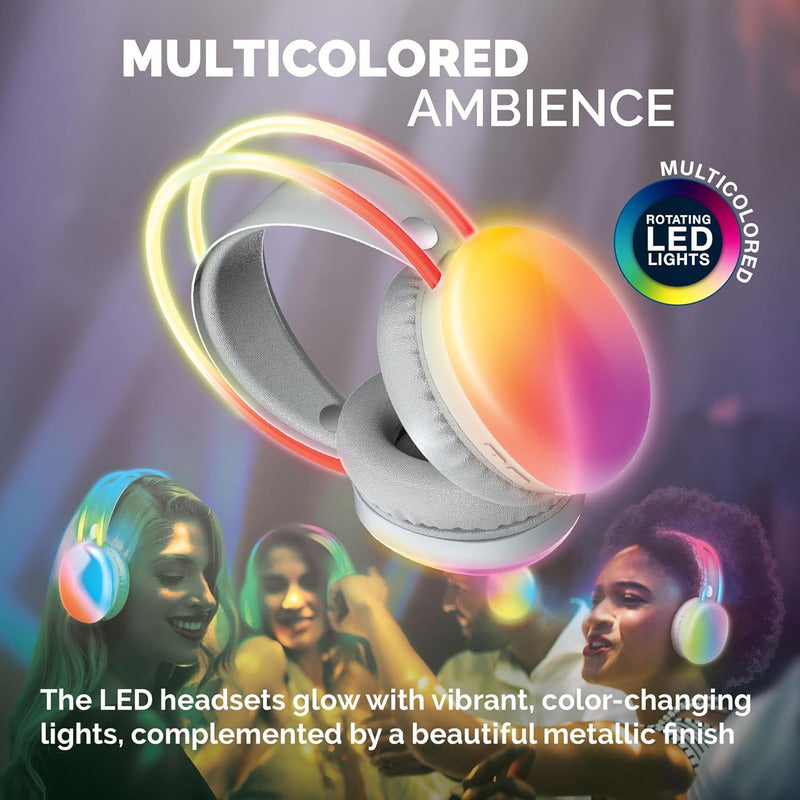 Audífonos Inalámbricos Recargables Microfono Luces Led Blanco/negro