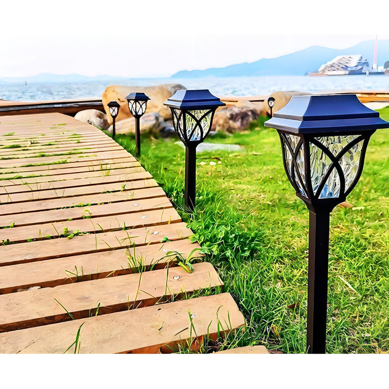 Pack 6 Luces Solares Jardín Estaca Con Sensor Estilo Ingles Color Negro